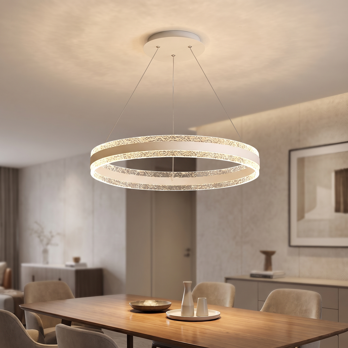 Gold Ring Ceiling Chandelier - Hanging White Sparkle