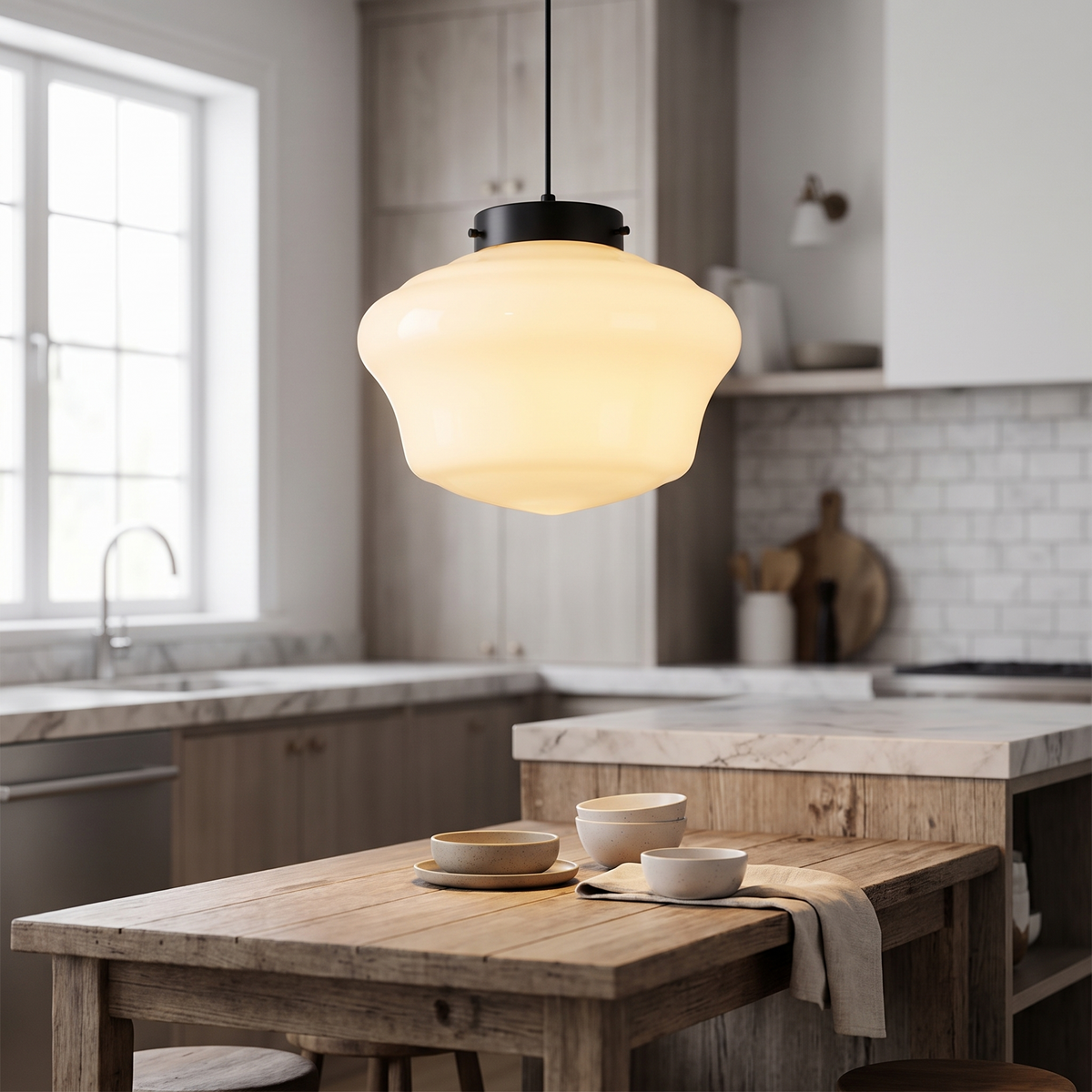 Antique Glass Pendant Light - Cream Mushroom
