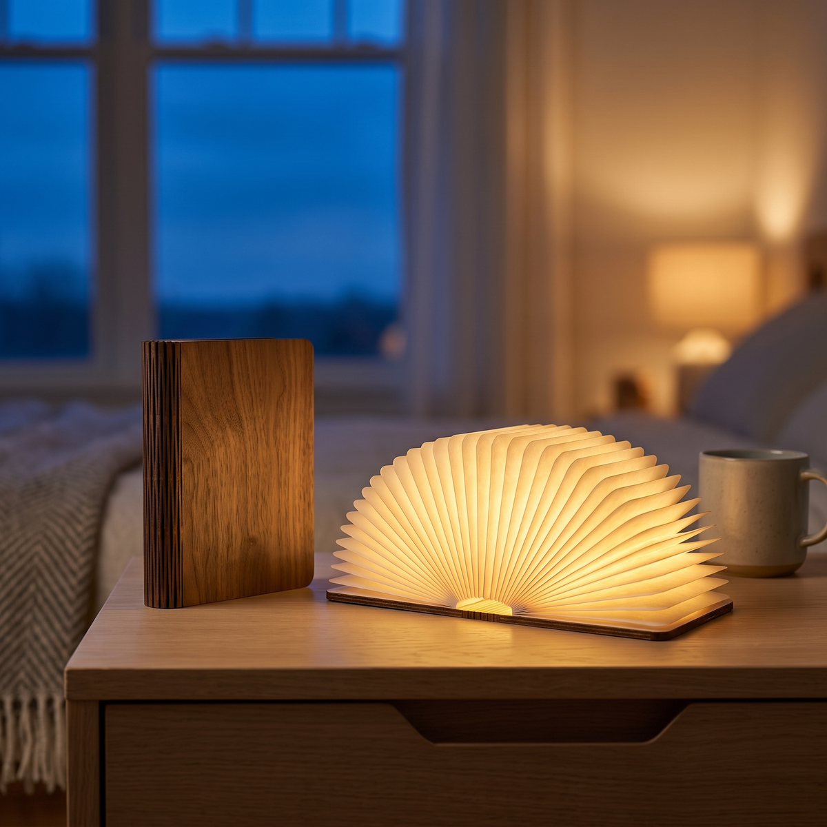 Foldable Wooden Book Lamp - Walnut Grain / 12 x 9 x 2.5cm