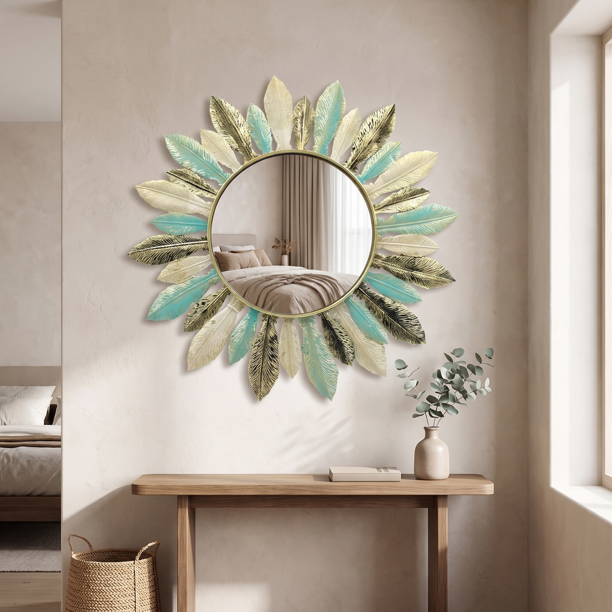 Round Feather Wall Mirror - Round Feather Wall Mirror