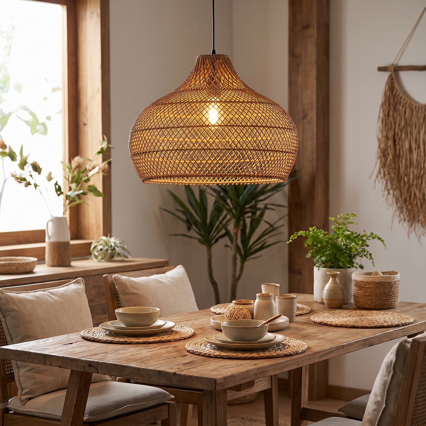 Willow Weave Pendant Light - Gourd Coffee