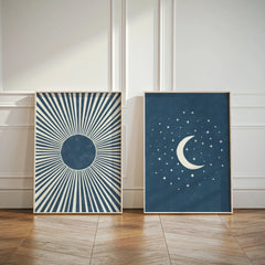 Boho Sun & Moon Canvas Art Set of 2