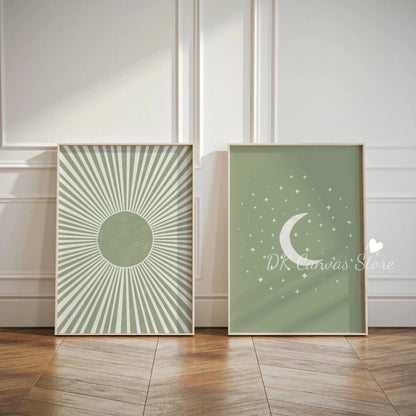 Boho Sun & Moon Canvas Art Set of 2