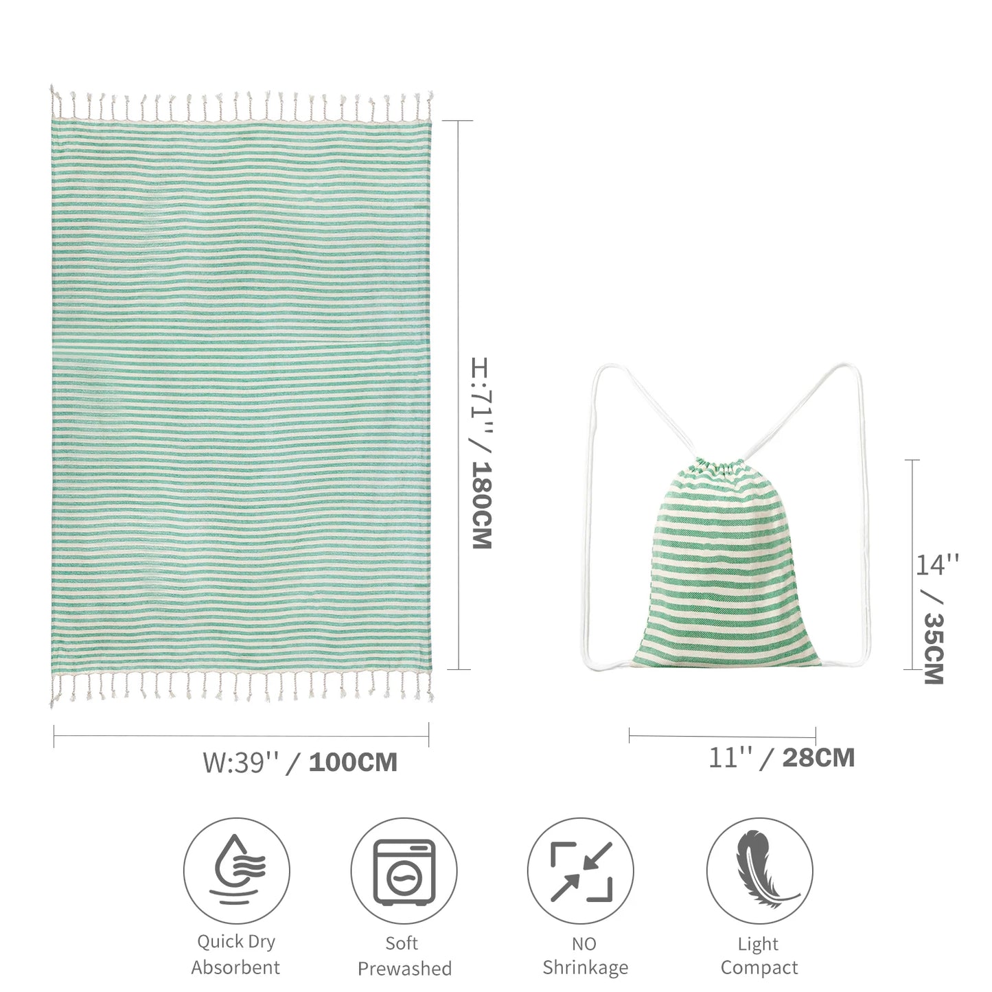 Turkish Cotton Striped Spa Bath Towel
