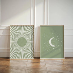 Boho Sun & Moon Canvas Art Set of 2