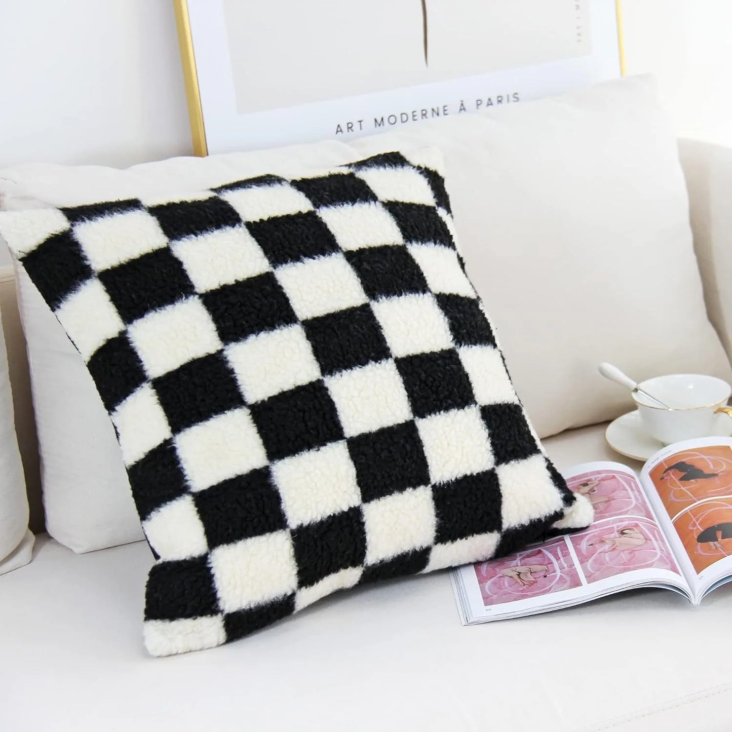 Black Faux Fur Throw Pillow Cover