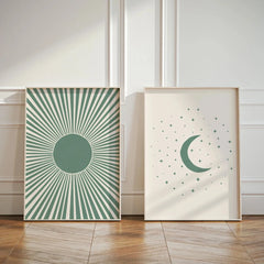 Boho Sun & Moon Canvas Art Set of 2