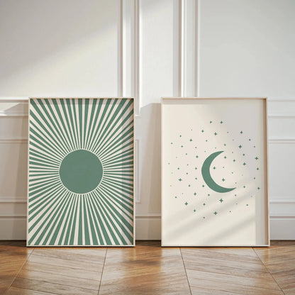Boho Sun & Moon Canvas Art Set of 2
