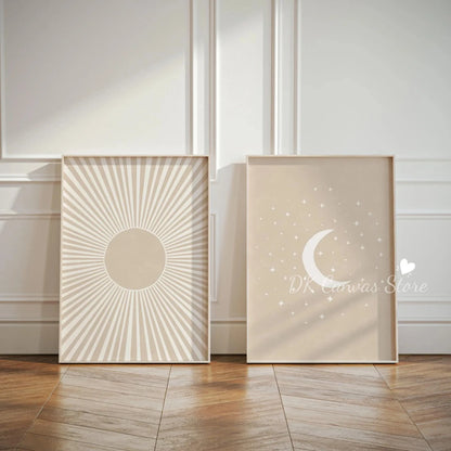 Boho Sun & Moon Canvas Art Set of 2