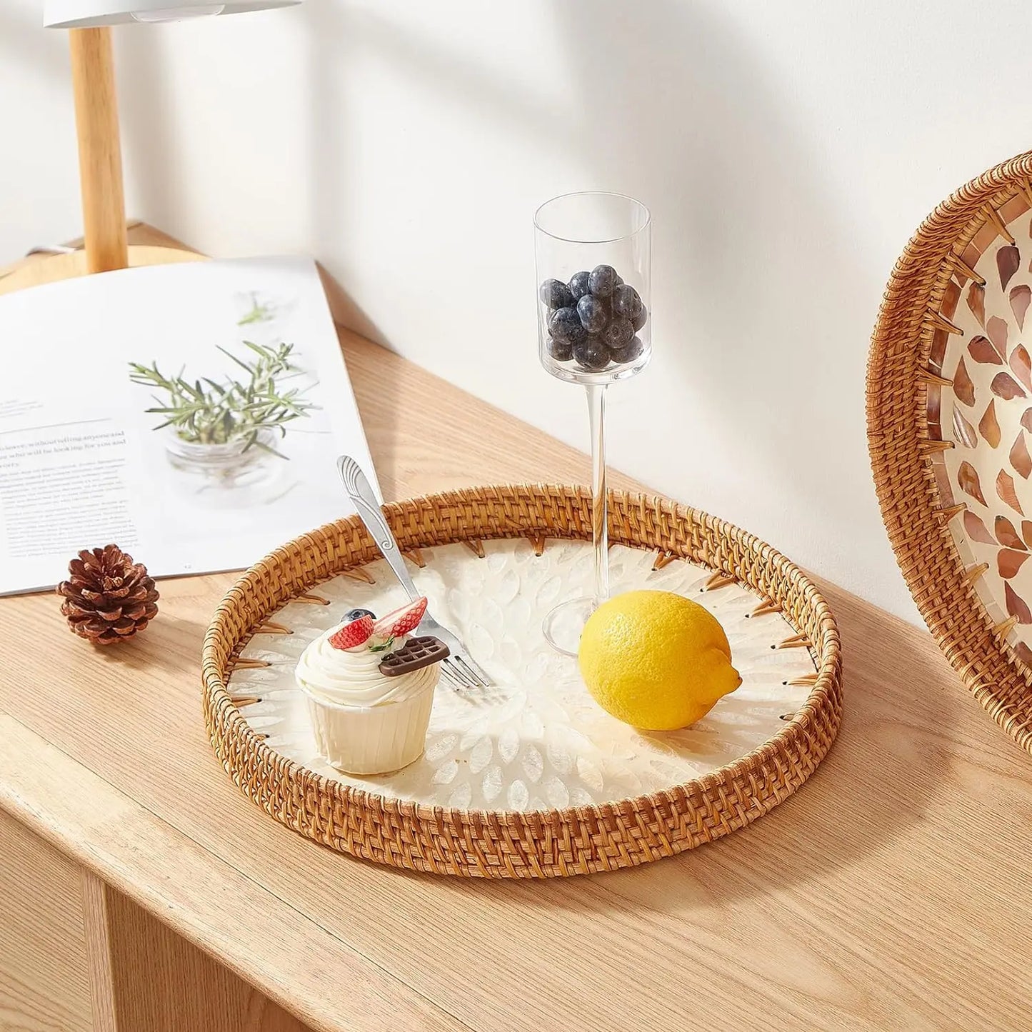 Round Rattan Serving Tray