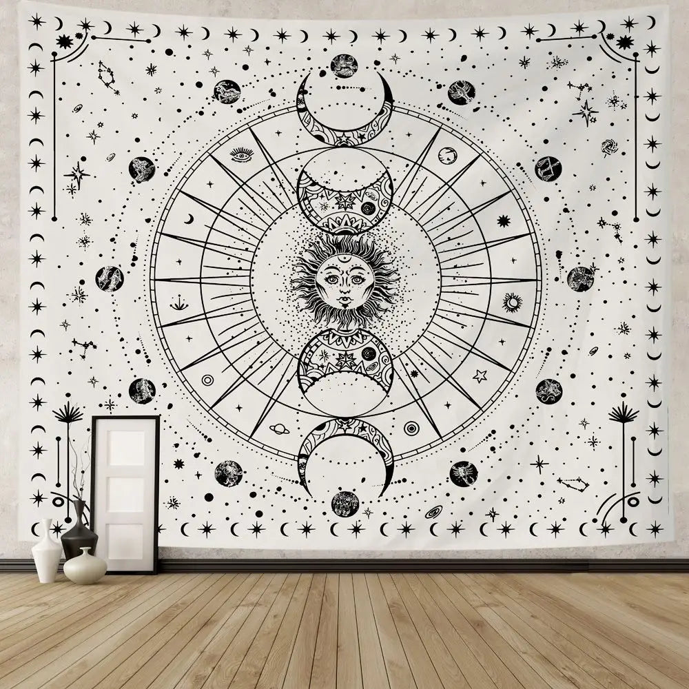 Star and Moon Embroidered Tapestry