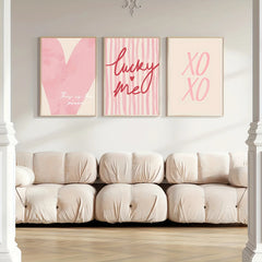 Pink Heart Canvas Wall Art Set of 3