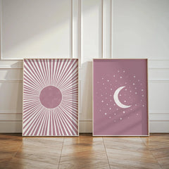 Boho Sun & Moon Canvas Art Set of 2
