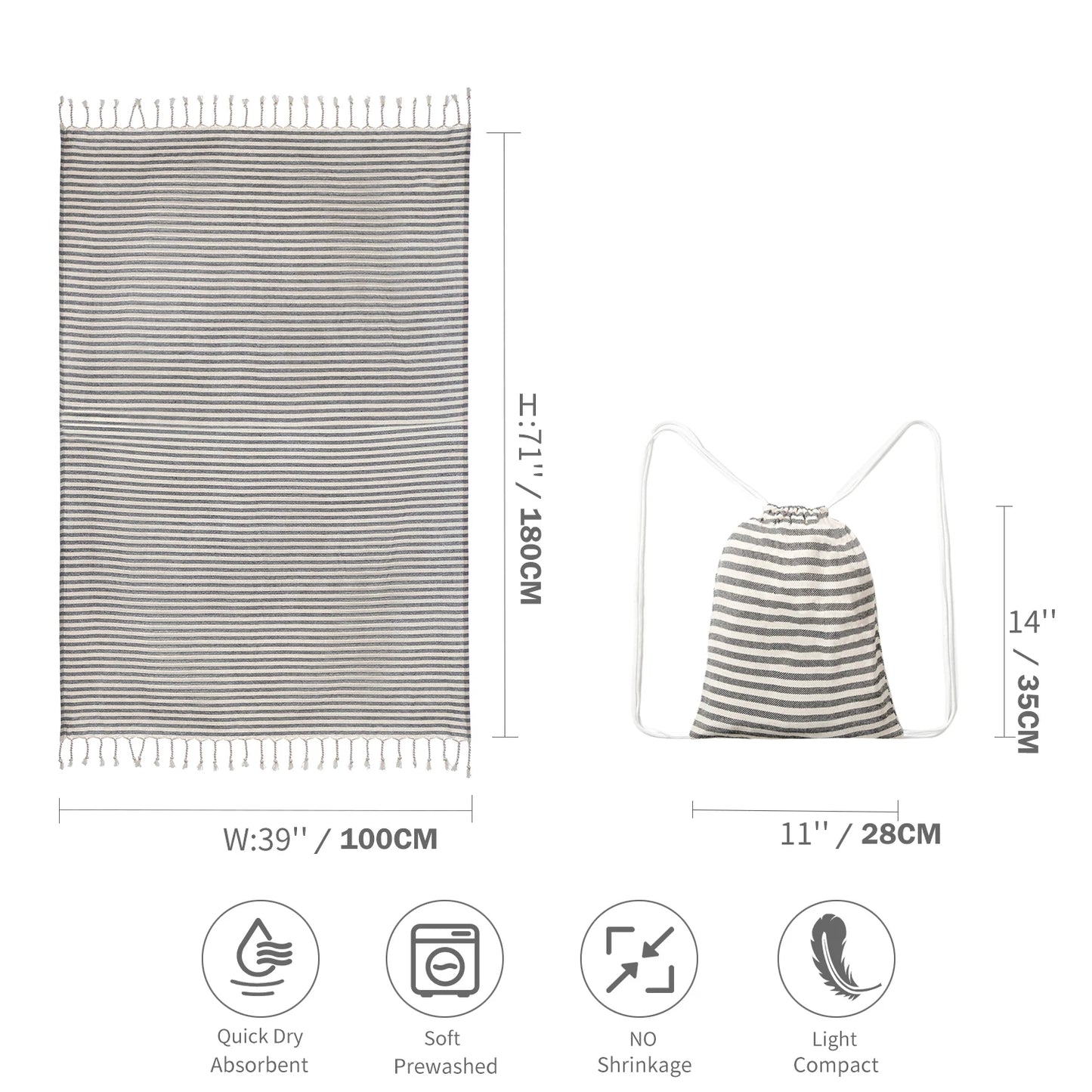 Turkish Cotton Striped Spa Bath Towel