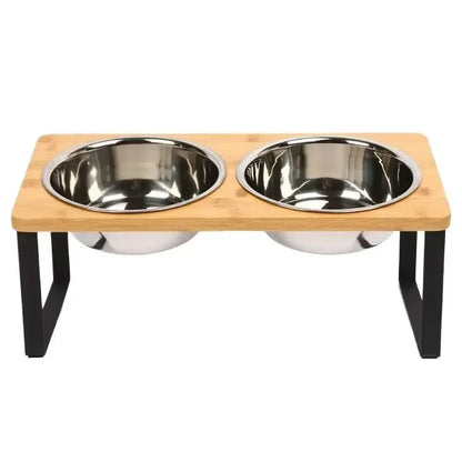 Elevated Wood Stand Cat & Dog Bowl Set