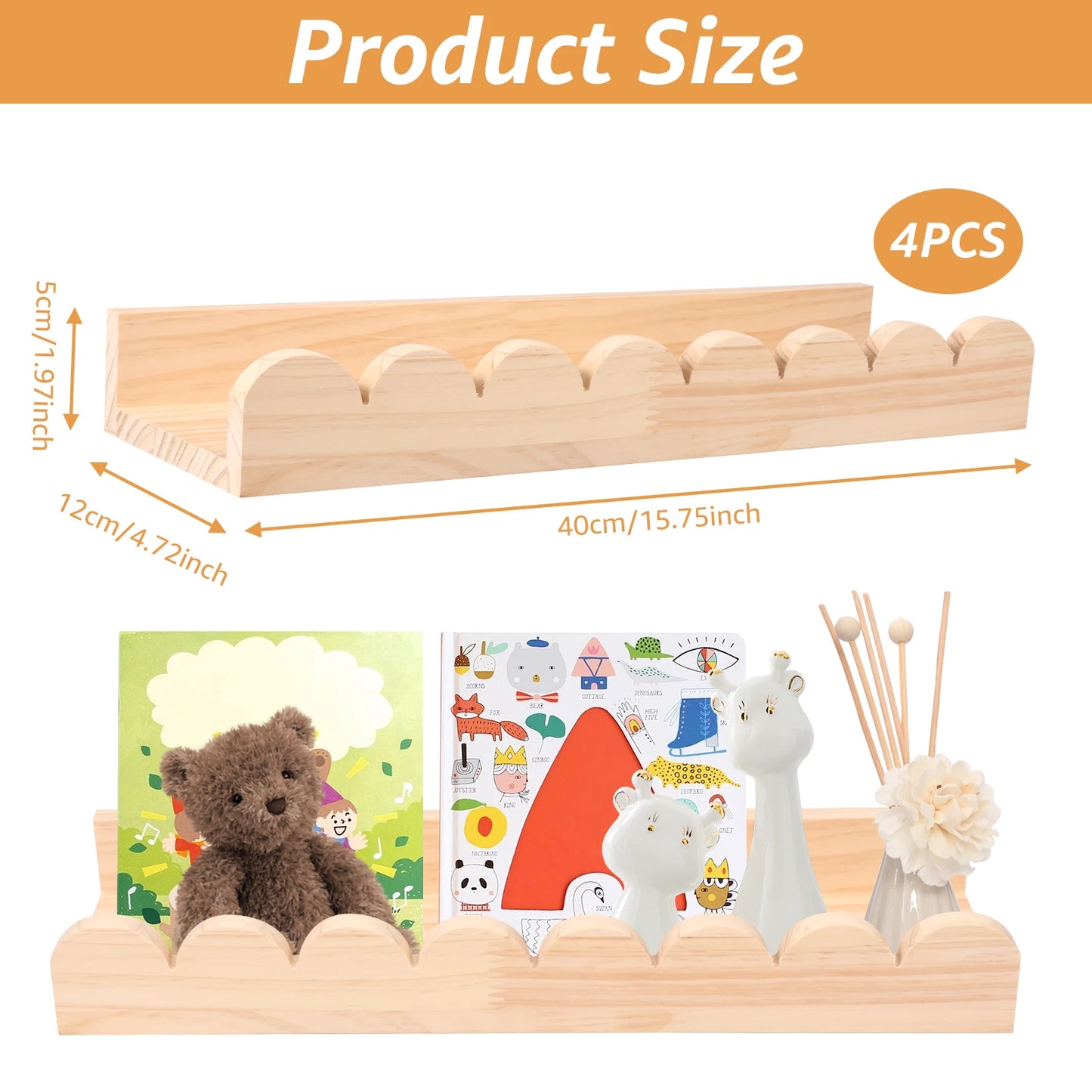 Scalloped Wood Wall Storage Shelf Set