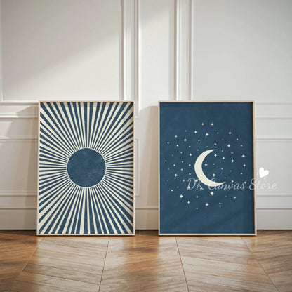 Boho Sun & Moon Canvas Art Set of 2