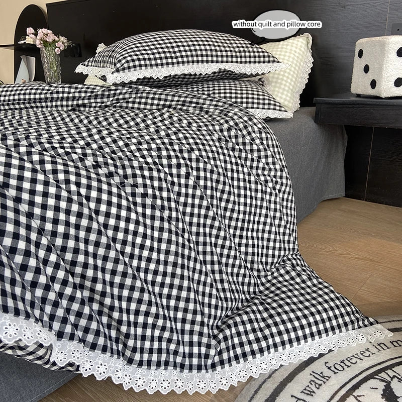 Cream Checkered Bedding Set