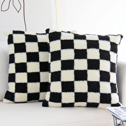 Black Faux Fur Throw Pillow Cover