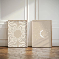 Boho Sun & Moon Canvas Art Set of 2