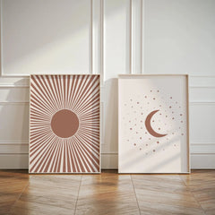 Boho Sun & Moon Canvas Art Set of 2