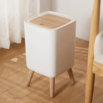 Wood Grain Press-Top Waste Bin