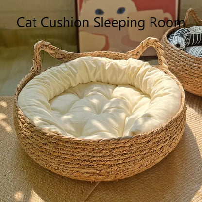 Handwoven Rattan Cat Bed Basket
