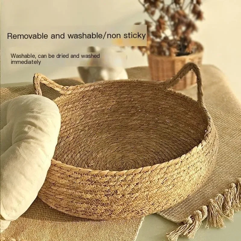 Handwoven Rattan Cat Bed Basket