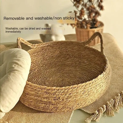 Handwoven Rattan Cat Bed Basket