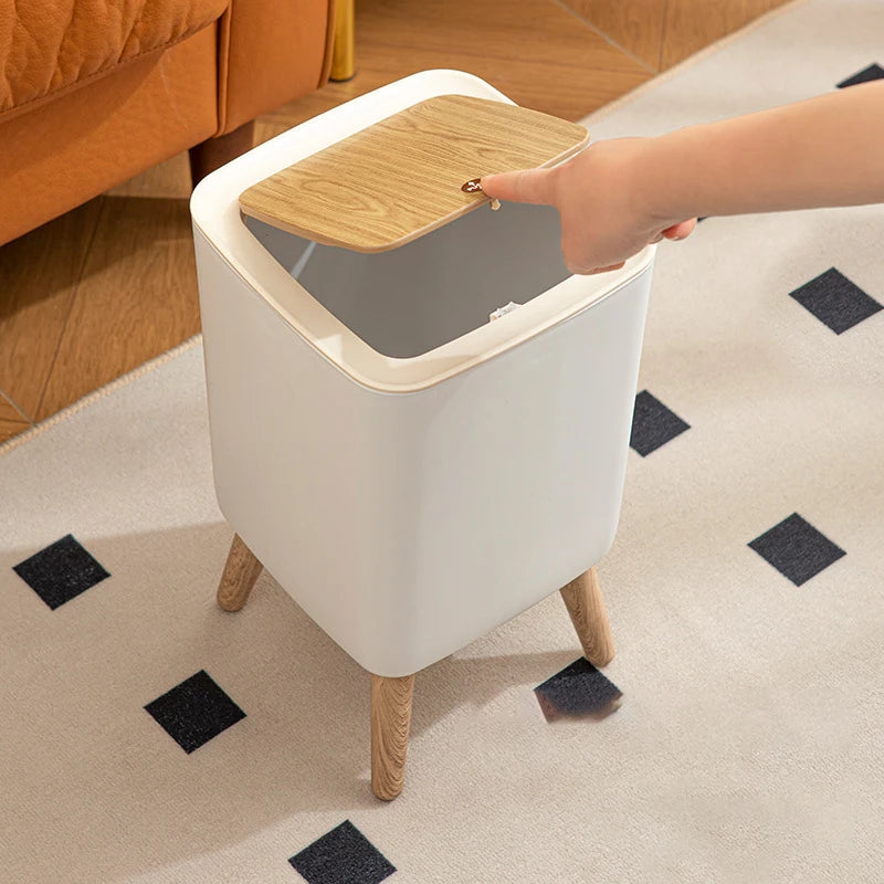 Wood Grain Press-Top Waste Bin