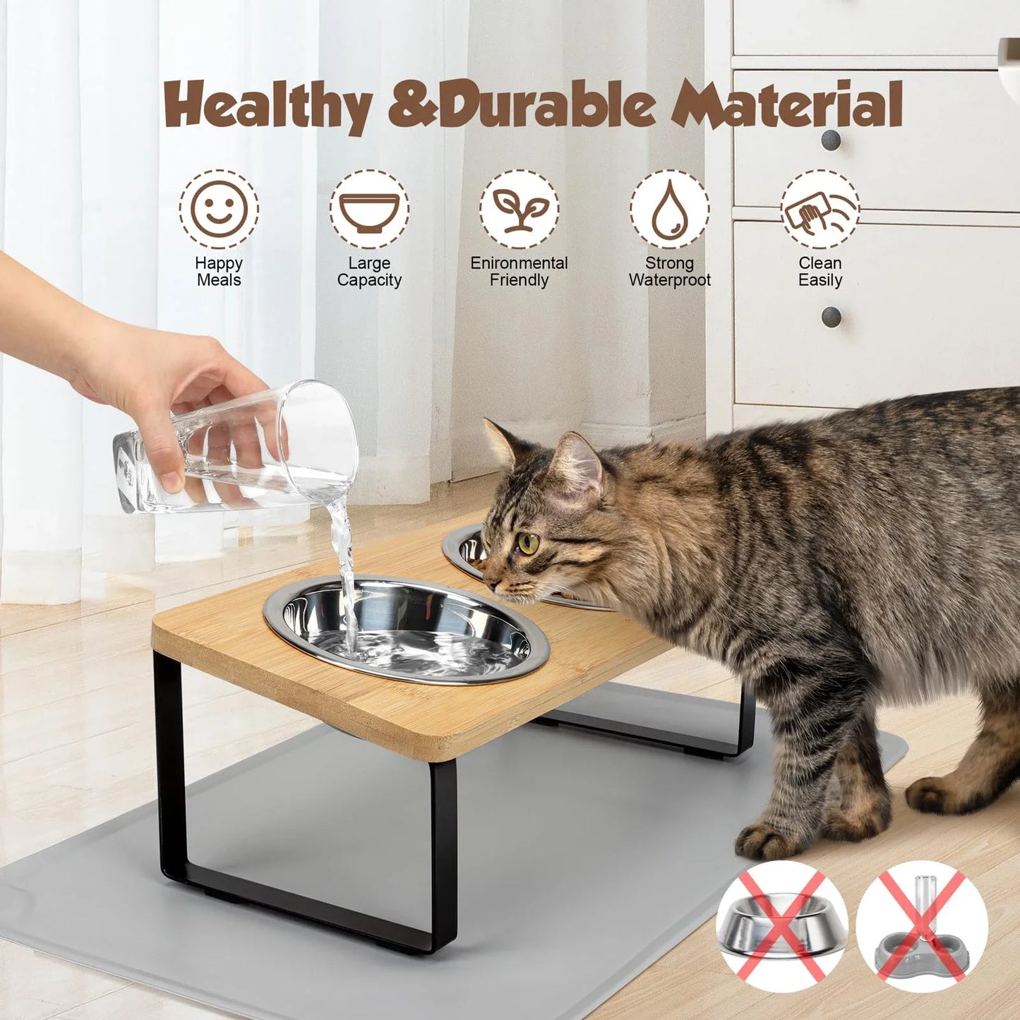Elevated Wood Stand Cat & Dog Bowl Set