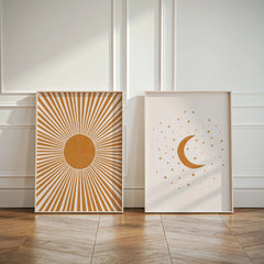 Boho Sun & Moon Canvas Art Set of 2