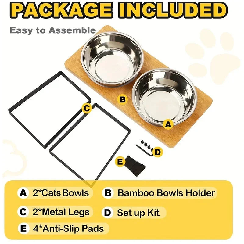 Elevated Wood Stand Cat & Dog Bowl Set