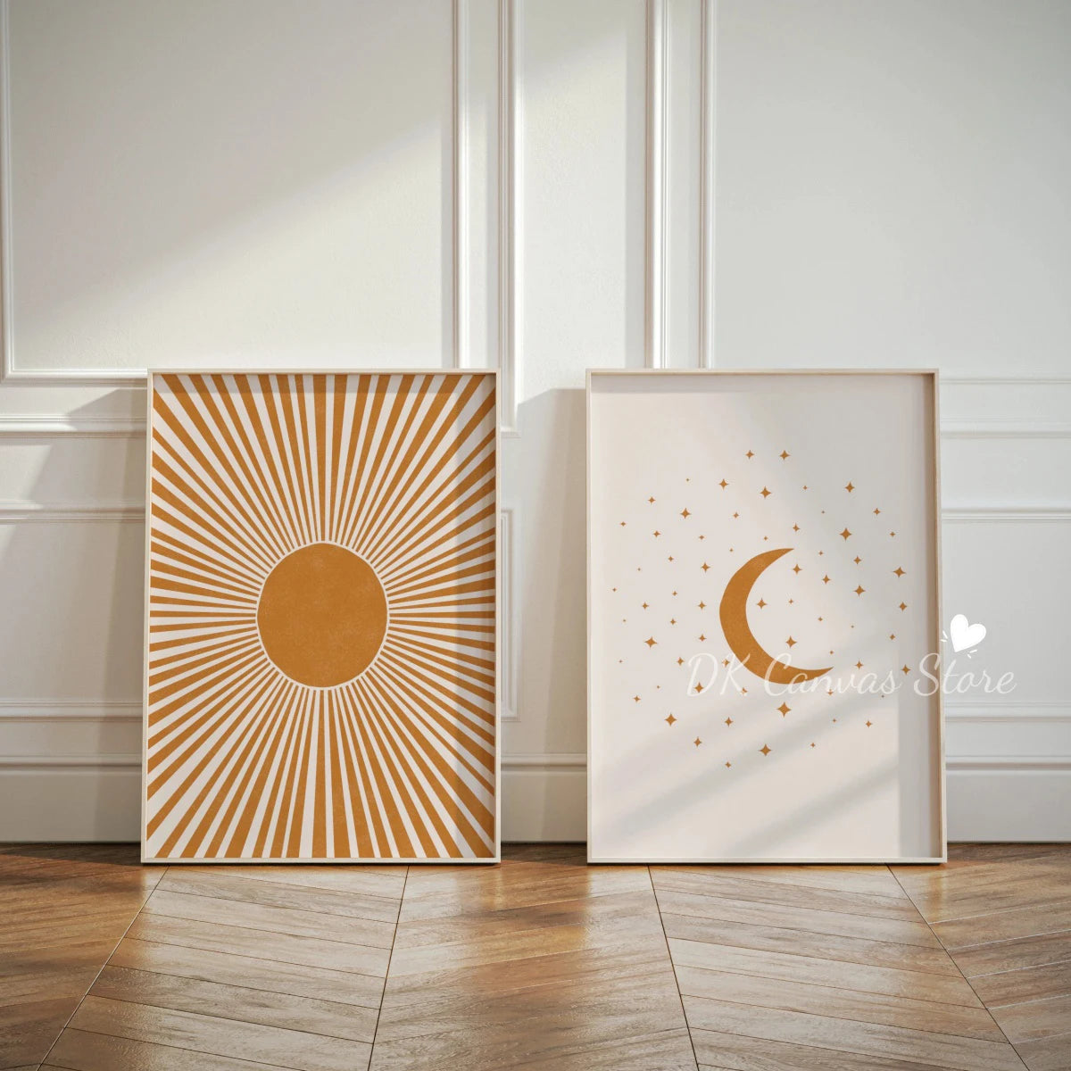 Boho Sun & Moon Canvas Art Set of 2
