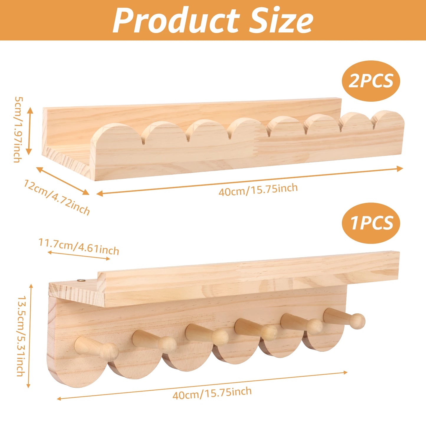 Scalloped Wood Wall Storage Shelf Set
