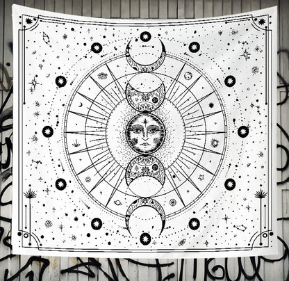 Star and Moon Embroidered Tapestry