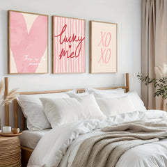 Pink Heart Canvas Wall Art Set of 3