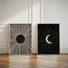 Boho Sun & Moon Canvas Art Set of 2