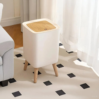 Wood Grain Press-Top Waste Bin