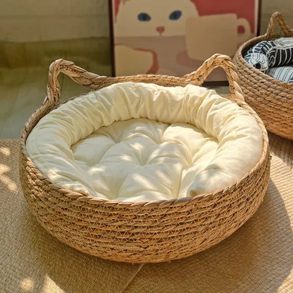 Handwoven Rattan Cat Bed Basket