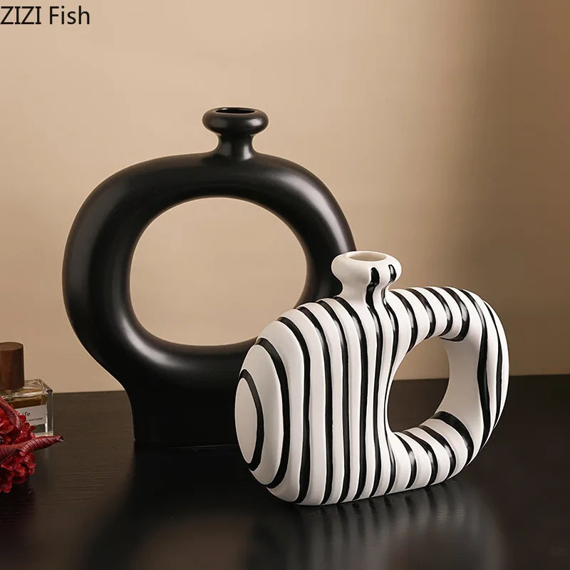 Zebra Stripe Ceramic Vase