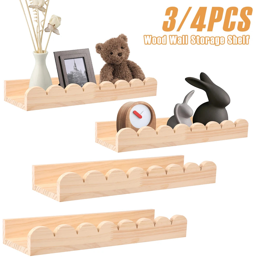 Scalloped Wood Wall Storage Shelf Set