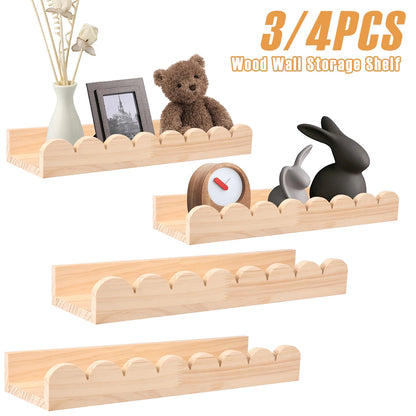 Scalloped Wood Wall Storage Shelf Set