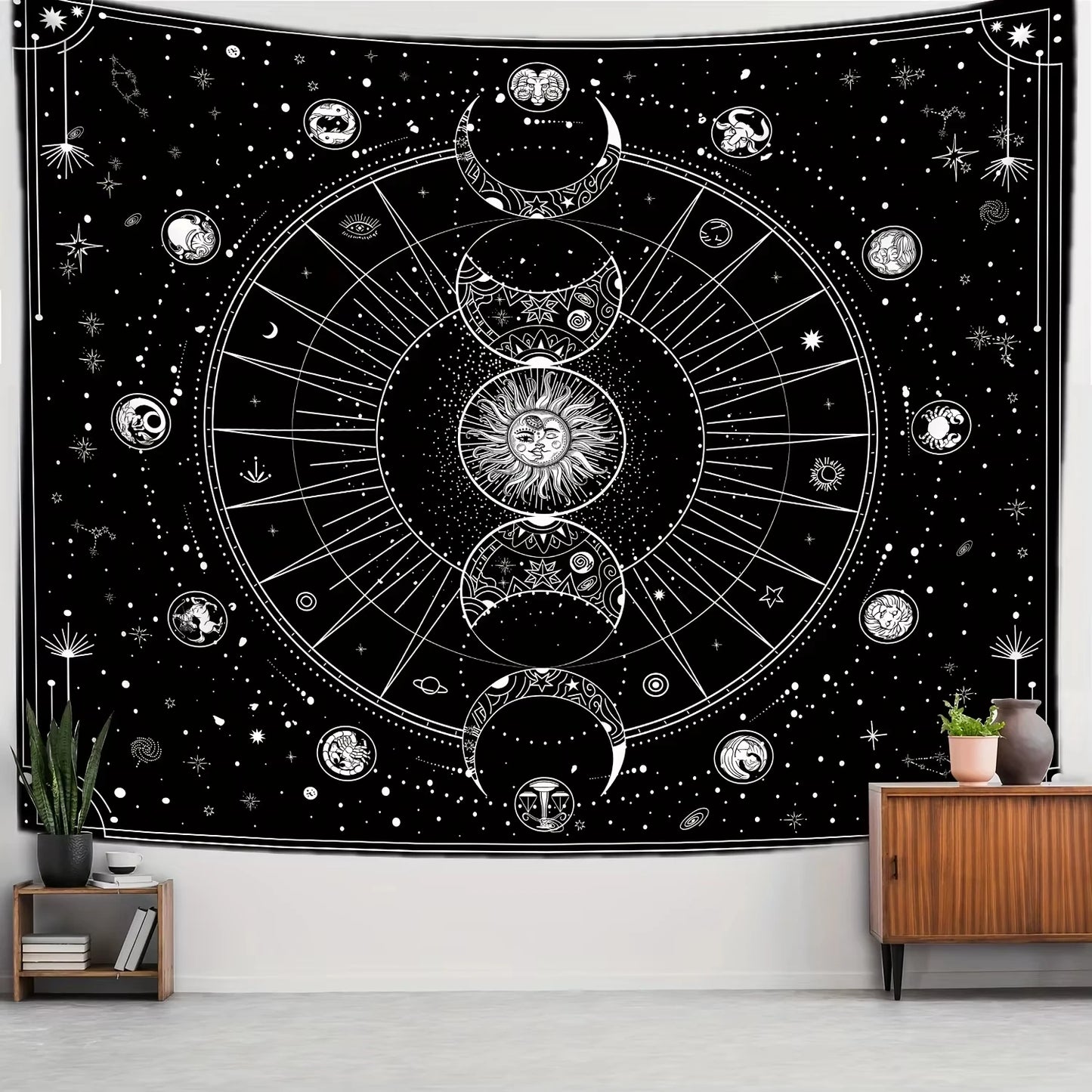 Star and Moon Embroidered Tapestry
