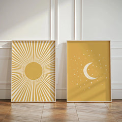 Boho Sun & Moon Canvas Art Set of 2