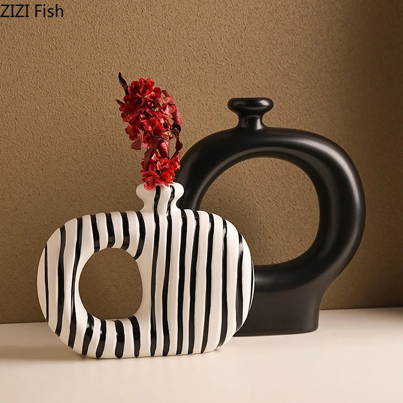 Zebra Stripe Ceramic Vase