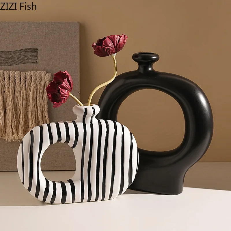 Zebra Stripe Ceramic Vase