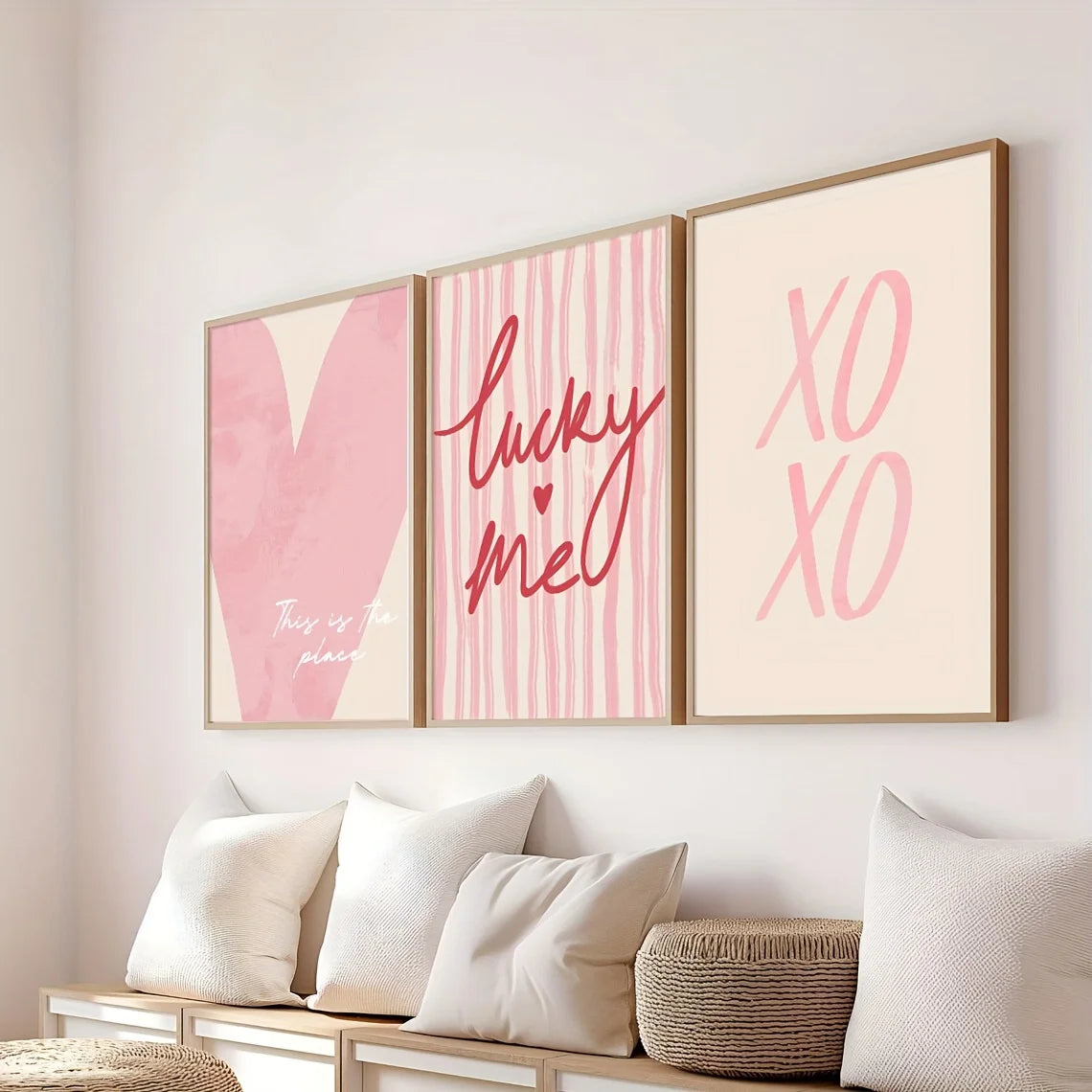 Pink Heart Canvas Wall Art Set of 3