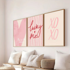 Pink Heart Canvas Wall Art Set of 3