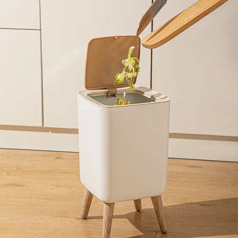Wood Grain Press-Top Waste Bin